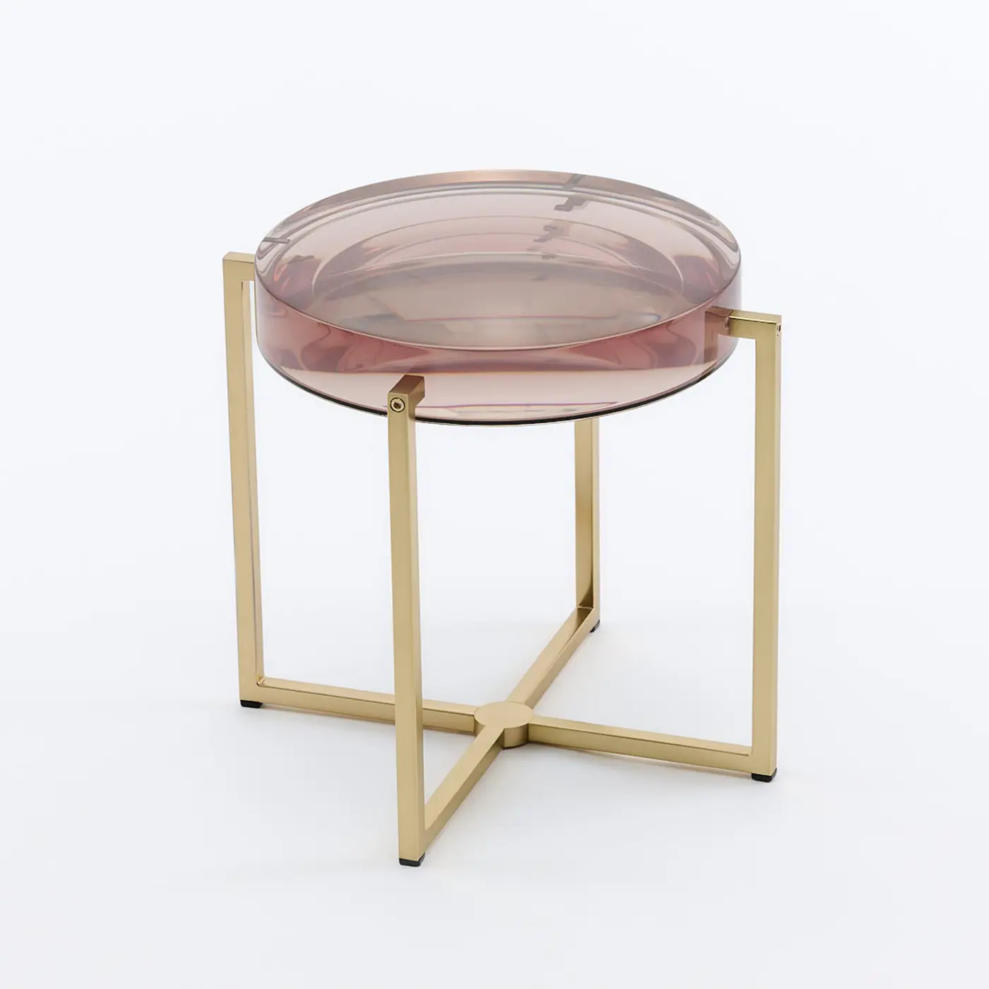 Pinky grey resin coffee table with brass legs